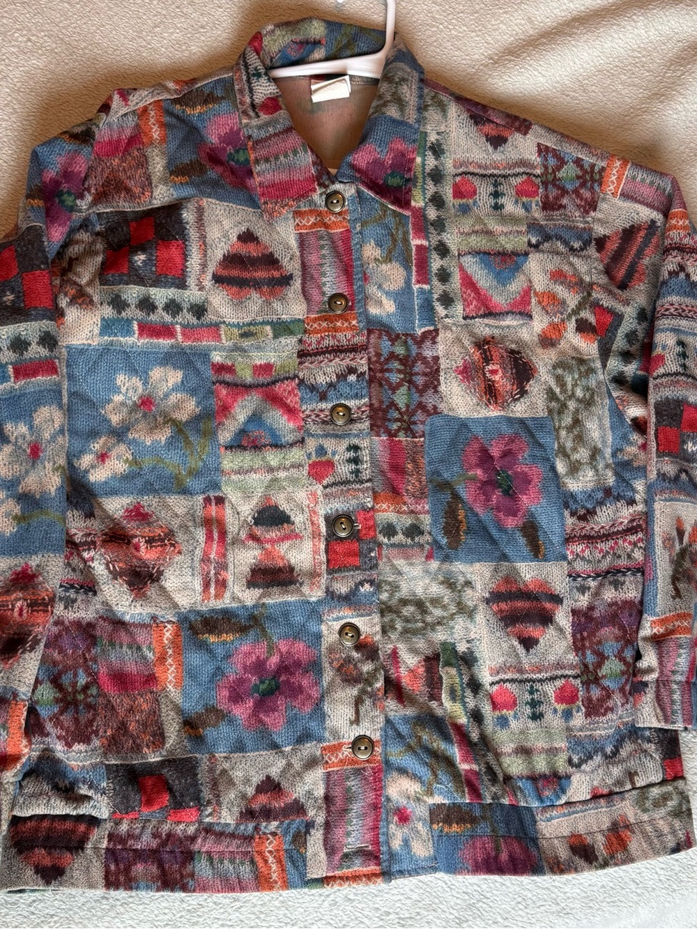 VTG GW Division Of Graff Artisanal Knit Button Up Women’s Large Patchwork Design